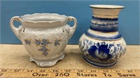 2 Blue/White/Gold Vases (4.5" & 5.5"H)