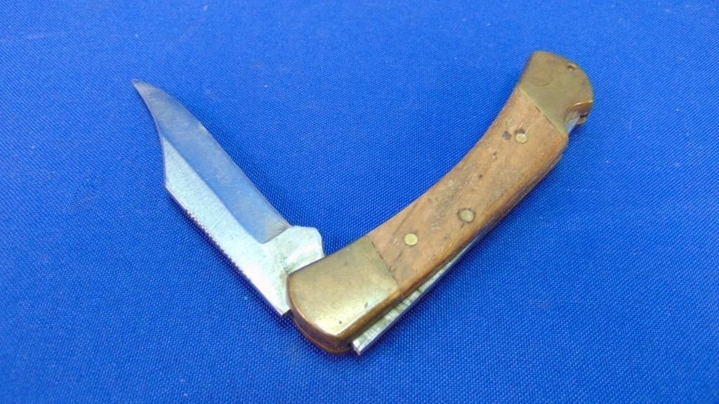 Vintage Brass & Wood Lock Back Pocket Knife