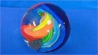 Rainbow Swirl " Marble" Glass Paper Weight