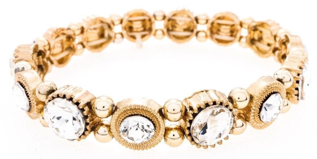 Gold Flex Cuff Bracelet White Crystals