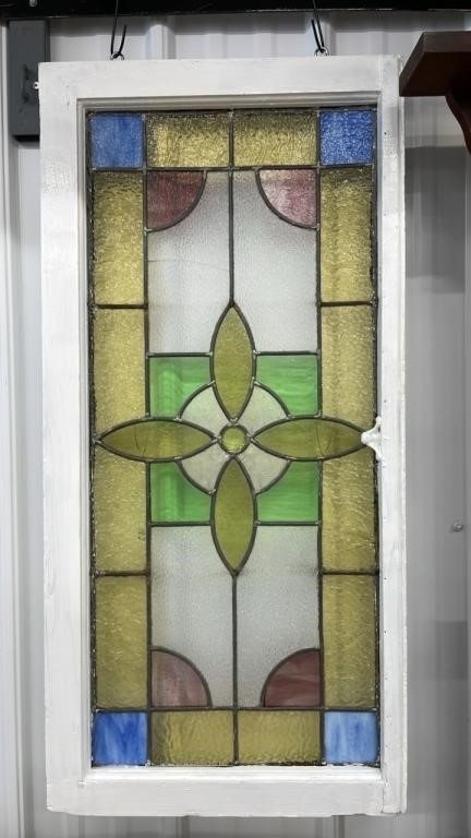 Antique Stained Glass Window (40" x 19"). 4