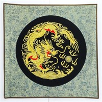 Original Silk Art - Round Design - Dragon in Gold