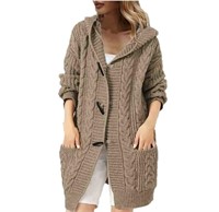 WOMENS BROWN CARDIGAN HOODED SWEATER ONE SIZE