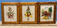 3 Framed Crewelwork Pictures (10.5" x 13")