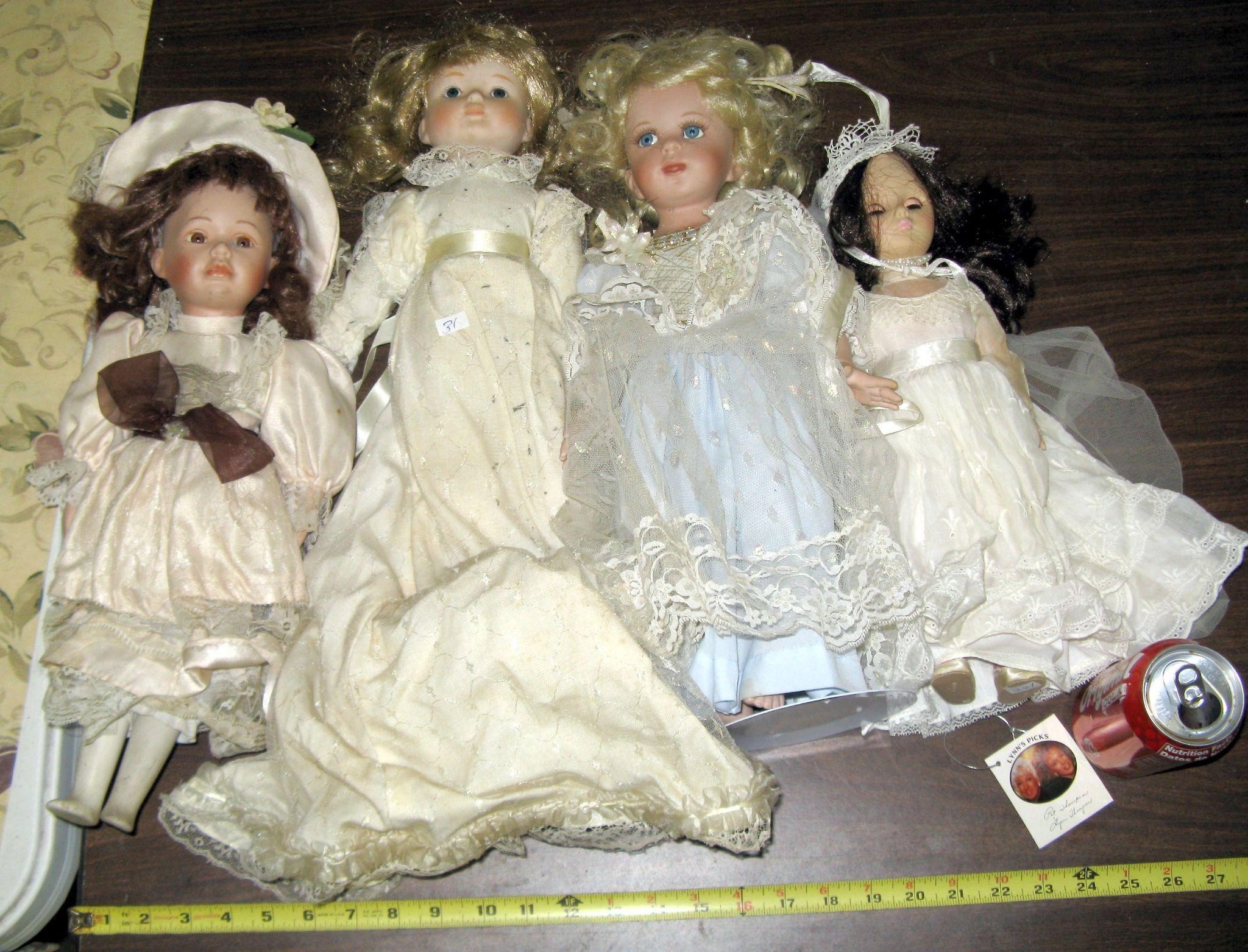 4 Vtg Signed & Numbered Porcelain Dolls 14"-17"