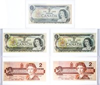 Group of 5 Bank of Canada - 3 x 1973$ & 2 x 1986 $