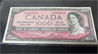 1954 Canadian 1000 Dollar Bill Note Pen On Back