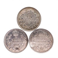 Lot 3 Canada Sterling Silver Five Cents - 1911, 19