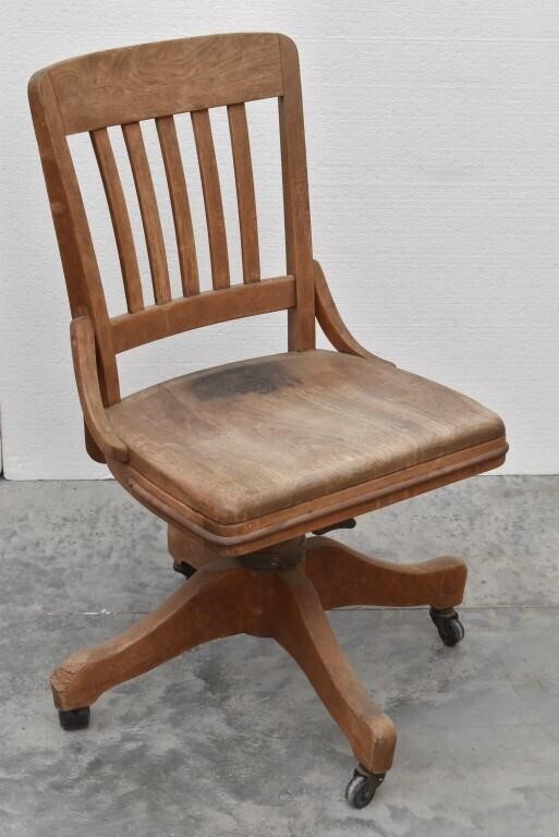 Antique Solid Wood Slat Back Office Chair