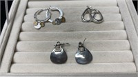 3 Pairs Silver Tone Pierced Earrings