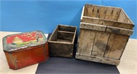 Egg crate, Wooden Box and Collector Tin
