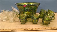 Carnival Glass Punch Bowl Set (12 Green, 8 Clear