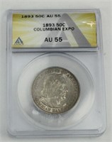 1893 50 CENT USA AU 55 COLUMBIA N EXPO SILVER COIN