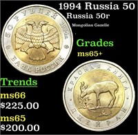 1994 Russia 50 Rubles Bimetallic Y# 369 Grades GEM