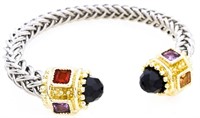Cuff Bangle Bracelet Rhodium Multi Gemstones Bezel