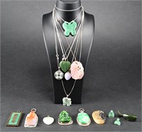 Chinese Carved Jade & Silver Jewelry Group