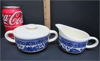 Vtg Scio Pottery Blue Willow Creamer & Sugar Bowl