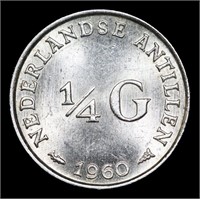 1960 Netherlands Antilles 1/4 Gulden KM# 4 Grades