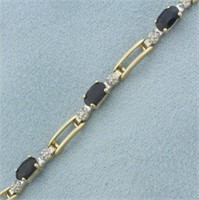 Saphire and Diamond Tennis Bracelet in 10k Yellow