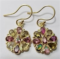 925 Silver Gold Plated Tourmaline Earrings