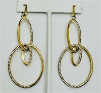 Silver Gold Plate CZ Dangle Earrings