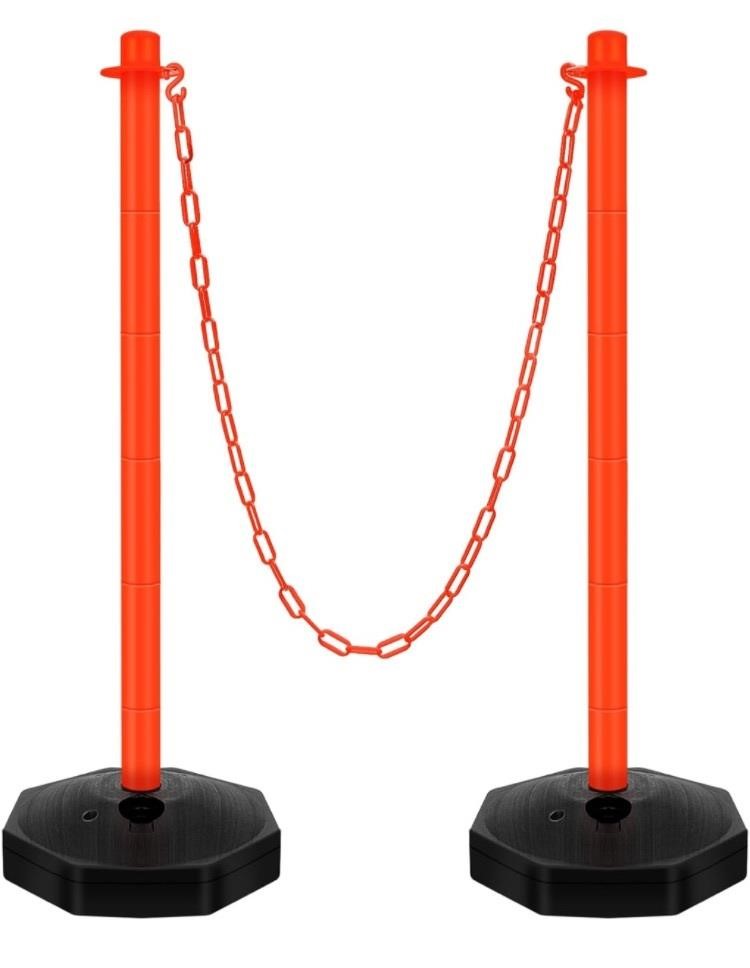 4 Cones. Orange Barrier  6.6ft Chain