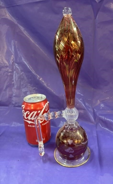 Incredible Hand Blown Glass Decanter w/Gold Trim
