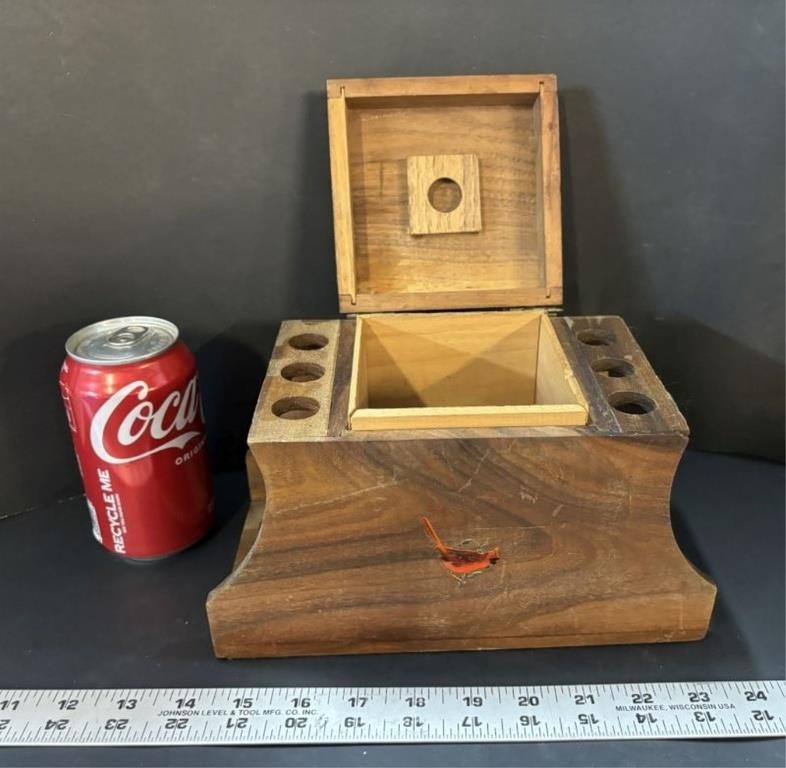 Vtg Wooden Pipe Stand with Tobacco Storage