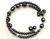 Black Agate & Hematite Bead Stretch Bracelet 6.5"