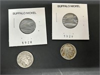 1928 and 1929 Buffalo Head Nickels