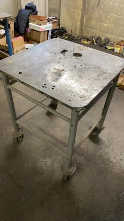Steel table on casters 30” x 30”, 37 “ high 3/4”