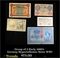 Group of 5 Early 1900's German Hyperinflation Note