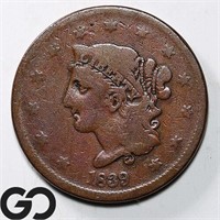 1839 Large Cent, "Booby Head", VG Bid: 35