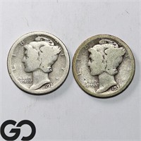2-coin Lot, 1921 Mercury Dimes, AG Bid: 48
