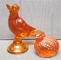 Vintage Viking Glass Amber Bird & Other