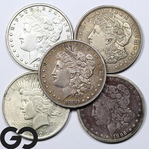 5-coin Lot Silver Dollars, Various Dates