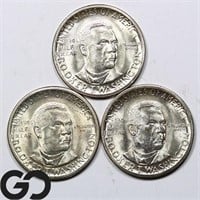 3-coin Lot, 1946 Booker T Commem P, D, S Set!