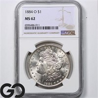 1884-O Morgan Silver Dollar, NGC MS62 Guide: 85