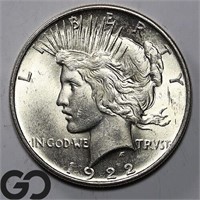 1922 Peace Dollar, Near Gem BU Bid: 63