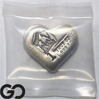 Hand-Poured Heart Shape, 1oz 0.999 Silver