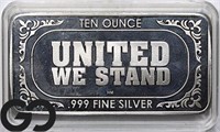 10 Ounce Silver Bar, 0.999 Silver, UNITED WE STAND