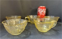 5 Vintage Yellow Depression Glass Cups