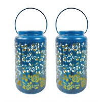 Set of 2 Solar LED Lanterns w/ Rose Design & H