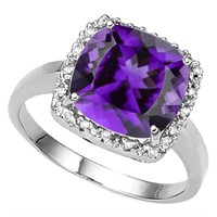 3.5CTW Cushion Cut Amethyst and Diamond Ring in St