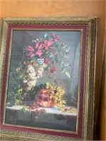 Glass Front- Framed Cherub and Flowers picture