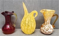 (3) Blown Glass Pitcher Vases