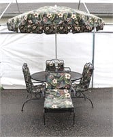7pc. Metal Patio Set w/ Umbrella & Cushions