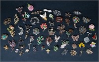 Costume Jewelry Brooch Group Signed Over 50pc