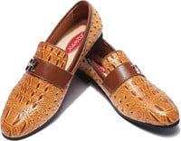Croc Texture Loafer  Gold Buckle  8 Brown