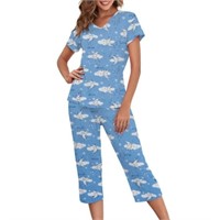 L  Size - L Womens Short Sleeve Pajama Sets with C